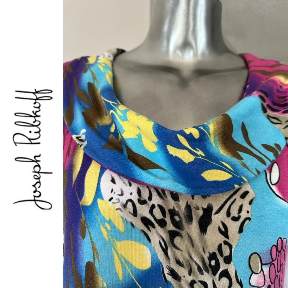 Joseph  Ribkoff Sleeveless Animal Print Cowl Neck Lined Sheath Dress Size 12 - Picture 6 of 9